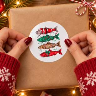 Fisch Weihnachten Santa Forelle Baum Lebkuchen Ang Runder Aufkleber