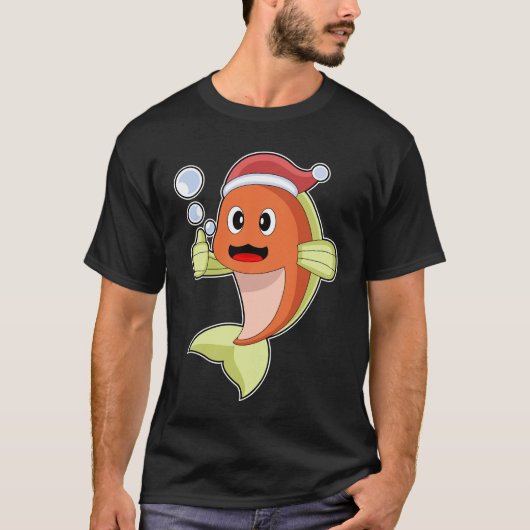 Fisch Weihnachtszeit-Weihnachtsmannmütze T-Shirt (Vorderseite)