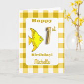 Fisch & Yellow Gingham Ballon Nr. 1 Geburtstag Karte (Gelbe Blume)