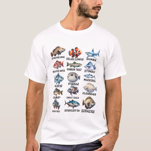 Fischarten von Süßwasserfischen Fischer T-Shirt (Vorderseite)