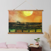 Fischboot auf dem Wasser Wandteppich Mit Holzrahmen (Schlafzimmer)