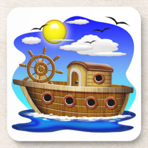 Fischboot Cartoon Getränkeuntersetzer