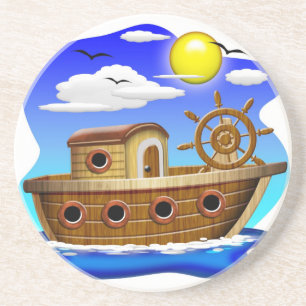 Fischboot-Cartoon Getränkeuntersetzer