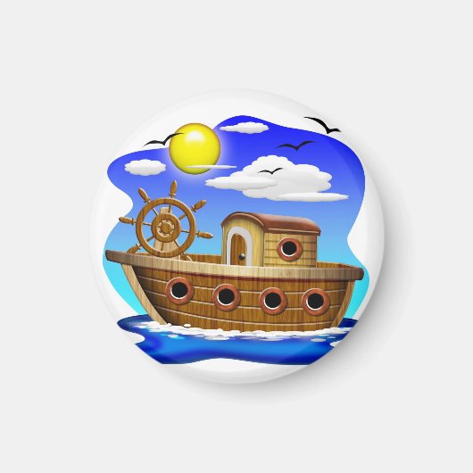 Fischboot Cartoon Magnet (Vorne)