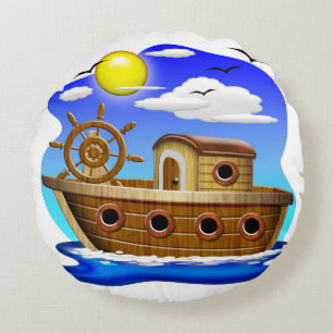 Fischboot Cartoon Rundes Kissen