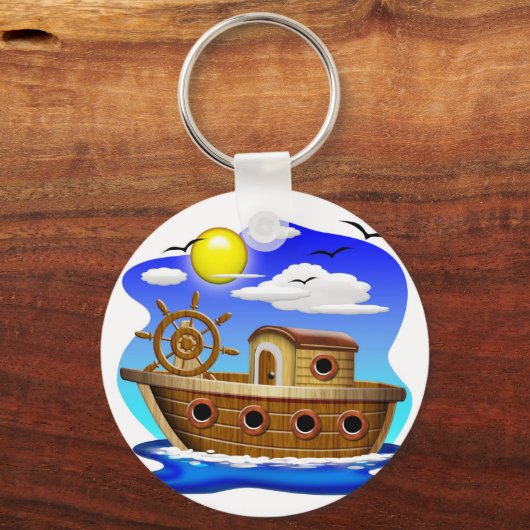 Fischboot Cartoon Schlüsselanhänger (Vorderseite)