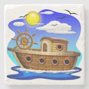 Fischboot Cartoon Steinuntersetzer