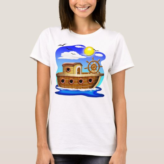 Fischboot Cartoon T-Shirt (Vorderseite)