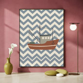 Fischboot Chevron Blau Jungen Kinderzimmer Kunstpr Poster