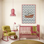 Fischboot Chevron Blau Jungen Kinderzimmer Kunstpr Poster