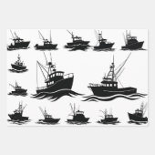 Fischboot-Silhouetten-Muster-Wrap-Papier Geschenkpapier Set (Vorderseite 3)