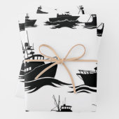 Fischboot-Silhouetten-Muster-Wrap-Papier Geschenkpapier Set (Beispiel)