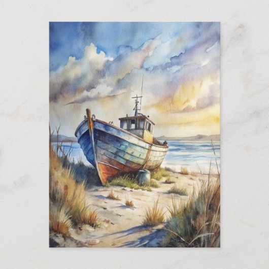 Fischboot Strand Ozean Küste Küstennautik Postkarte (Vorderseite)