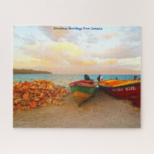 Fischboote an einem jamaikanischen Strand. Puzzle