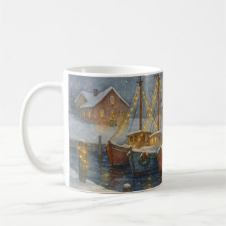 Fischboote im Hafen Weihnachten Kaffeetasse