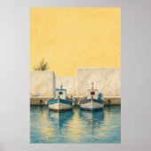 Fischboote in einem winzigen Hafen Wasserfarbenpos Poster (Vorne)
