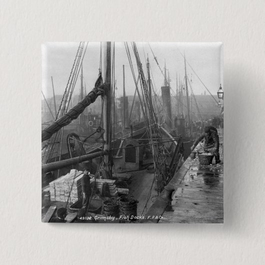 Fischdocks, Grimsby, Anfang des 20. Jahrhunderts Button (Vorderseite)