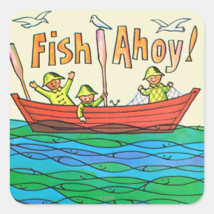Fische Ahoy! Quadratischer Aufkleber