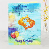Fische am Geburtstag (19. Februar - 20. März) Karte (Gelbe Blume)