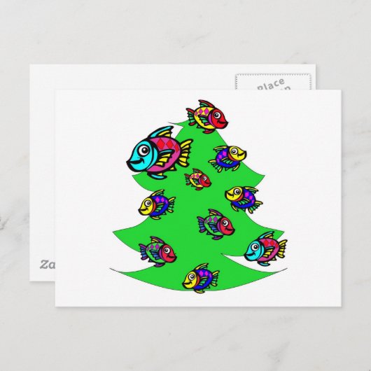 Fische am Weihnachtsbaum Feiertagspostkarte (Vorne/Hinten)