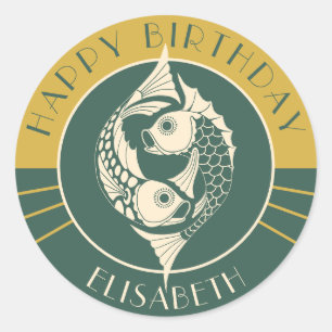Fische Astrologie Art Nouveau CC1106 Alles Gute zu Runder Aufkleber