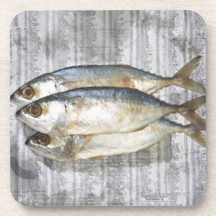 Fische auf Finanzzeitung, erhöhte Ansicht Untersetzer