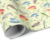 Fische auf hellgelben Flächen Geschenkpapier (Rolleneckpunkt)