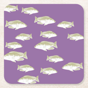Fische auf lila rechteckiger pappuntersetzer