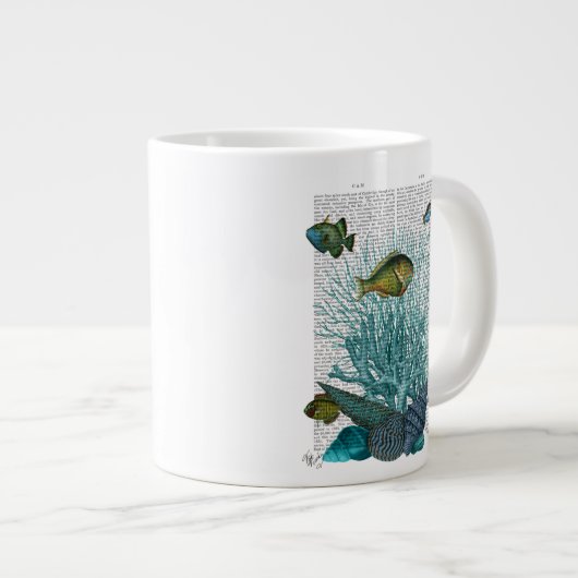 Fische, blaue Muscheln und Korallen Jumbo-Tasse (Vorderseite Rechts)