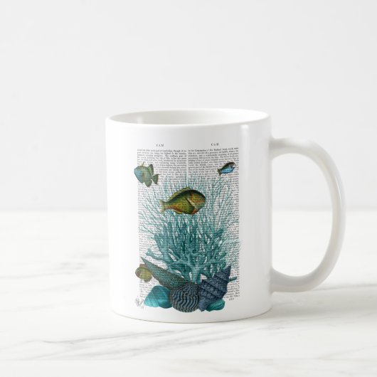 Fische, blaue Muscheln und Korallen Kaffeetasse (Rechts)