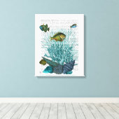 Fische, blaue Muscheln und Korallen Leinwanddruck (Insitu (Holzboden))