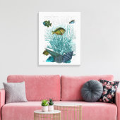 Fische, blaue Muscheln und Korallen Leinwanddruck (Insitu (Wohnzimmer))