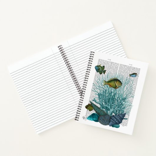 Fische, blaue Muscheln und Korallen Notizblock (Innenseite)