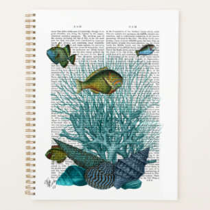 Fische, blaue Muscheln und Korallen Planer