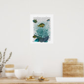 Fische, blaue Muscheln und Korallen Poster (Küche)