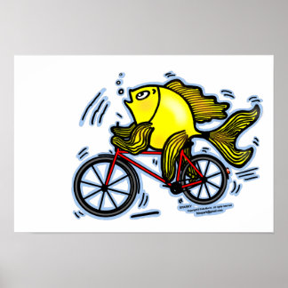 Fische brauchen Fahrrad lustige Cartoon Poster