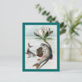 Fische, die Accordion und Wasserlilie spielen Postkarte (Stehend Vorderseite)