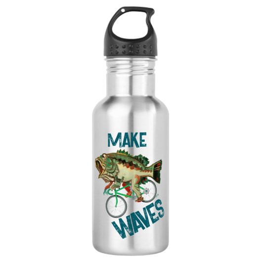 Fische, die ein Fahrrad fahren Motivierend Edelstahlflasche (Vorderseite)