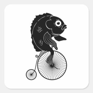 Fische, die ein Fahrrad reiten Quadratischer Aufkleber