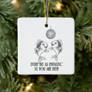Fische Disco-Fisch Wortspiel Weihnachtsbaumschmuck Keramikornament