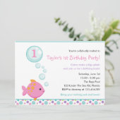 Fische Einladungen zum Geburtstag (Mädchen) mit Bl (Stehend Vorderseite)