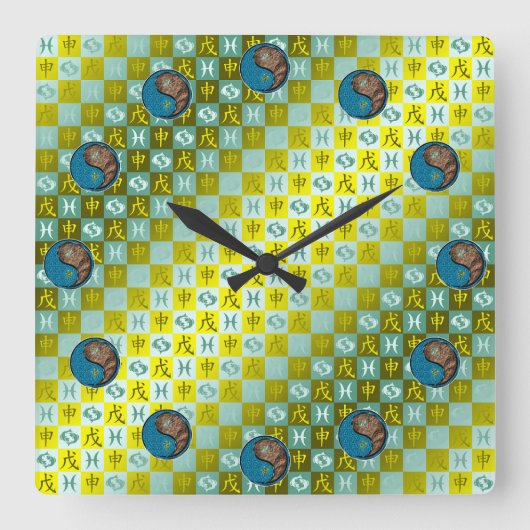 Fische & Erdaffe Quadratische Wanduhr (Vorderseite)