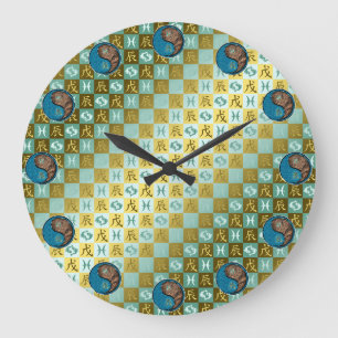 Fische & Erddrache Große Wanduhr