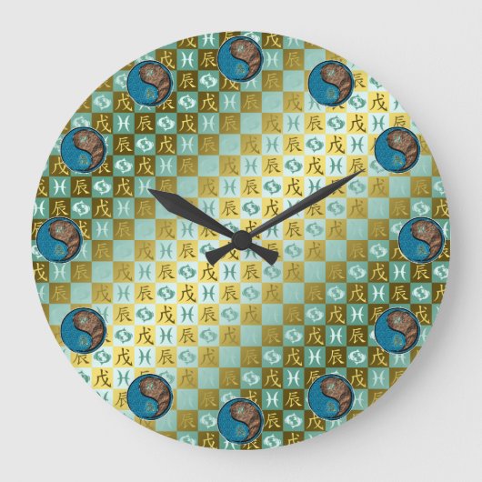 Fische & Erddrache Große Wanduhr (Vorderseite)