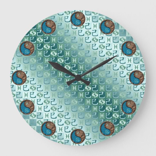 Fische & Erdeschlange Große Wanduhr (Vorderseite)