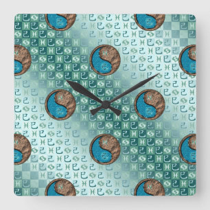 Fische & Erdeschlange Quadratische Wanduhr