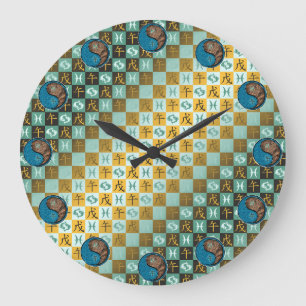 Fische & Erdpferd Große Wanduhr