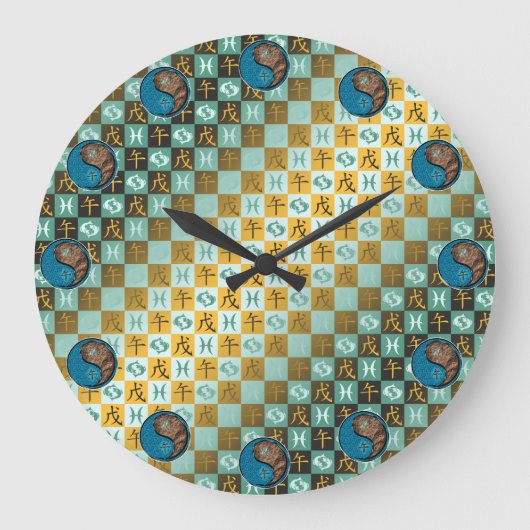 Fische & Erdpferd Große Wanduhr (Vorderseite)