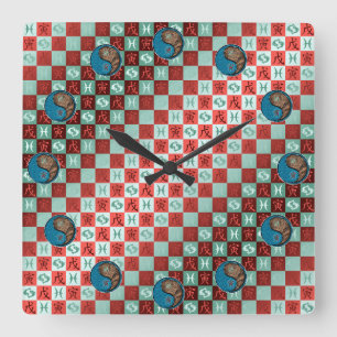 Fische & Erdtiger Quadratische Wanduhr