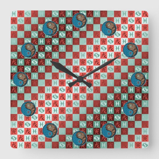 Fische & Erdtiger Quadratische Wanduhr (Vorderseite)